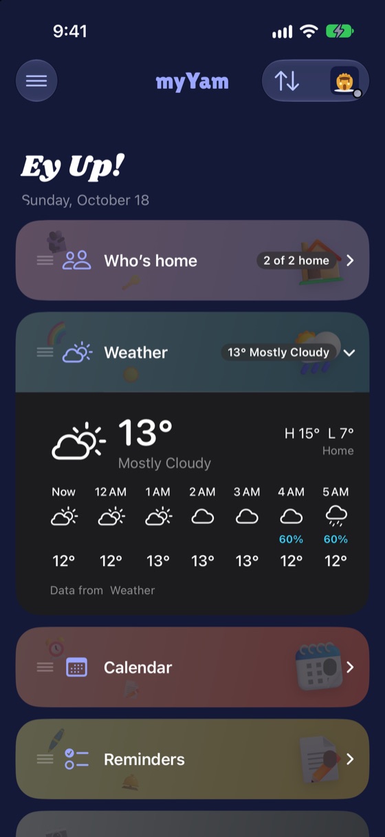 Home in dark mode with the Yorkshire Pud look